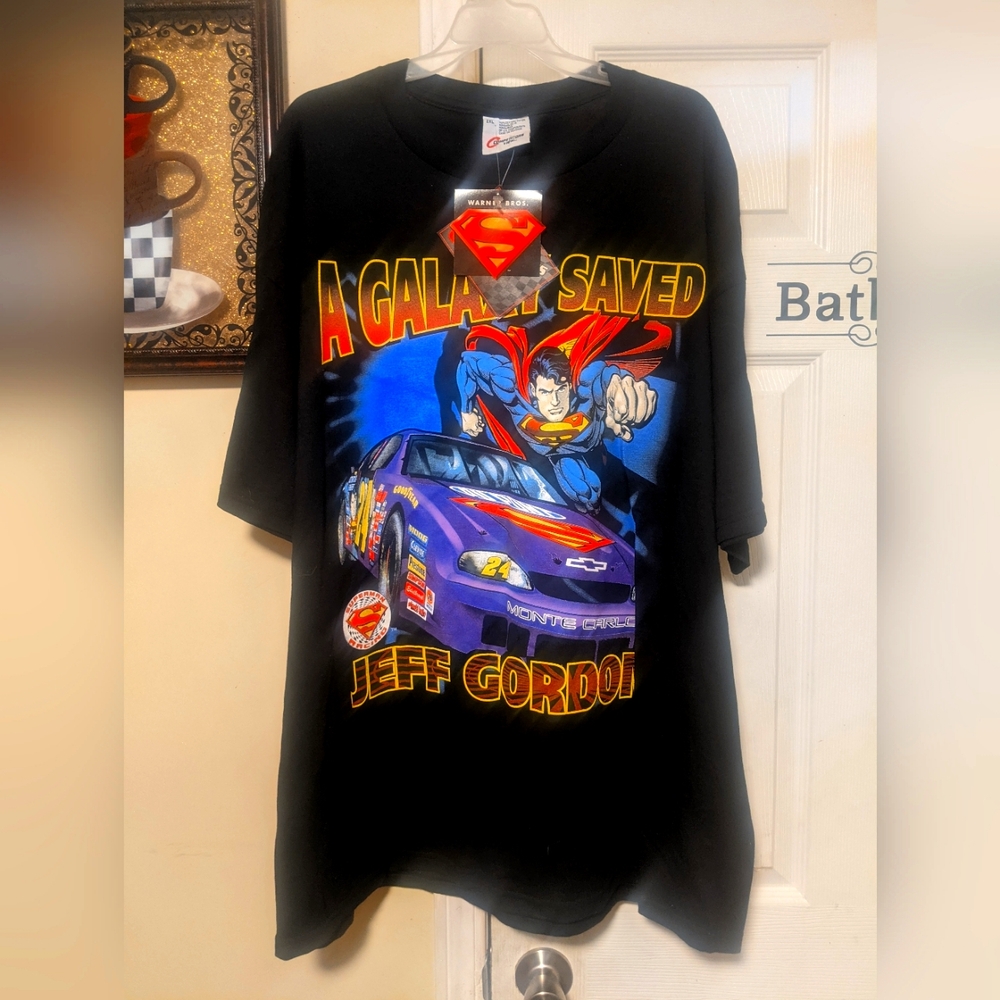 VINTAGE JEFF GORDON #24 DUPONT A GALAXY SAVED SUPERMAN NASCAR SHIRT
